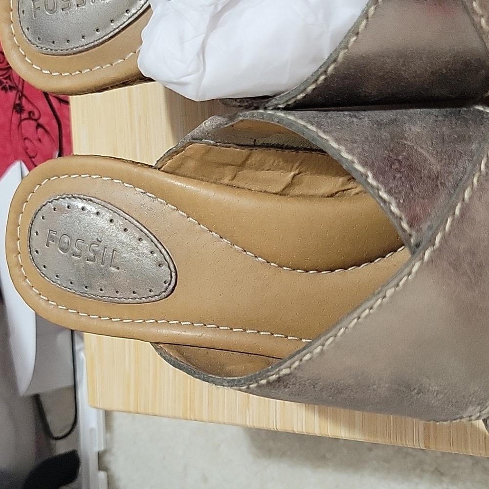 Fossil Maddox Wedge Heels sandals antique gold Sz 8.5 - Picture 3 of 5